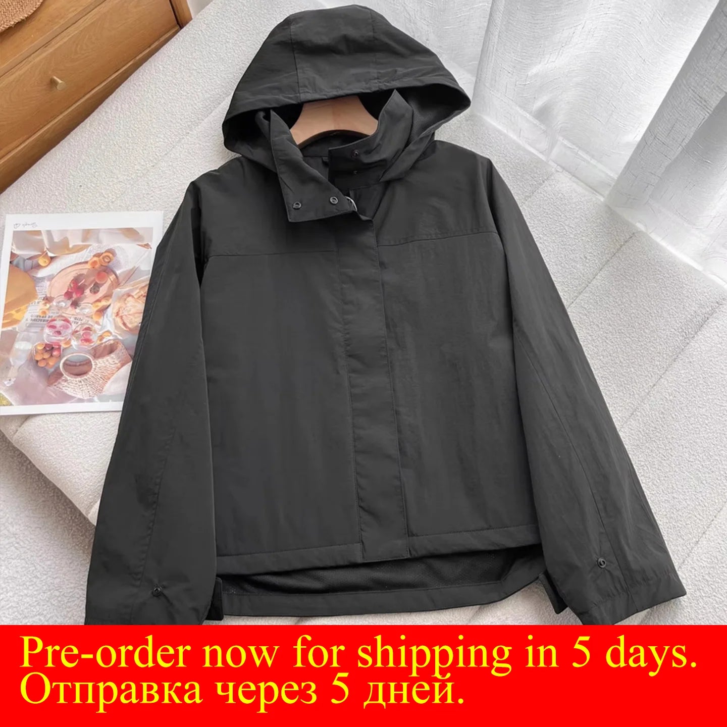 Windproof Stand Collar Jacket Women's Outdoor Casual Hooded Thin Coat Jacket