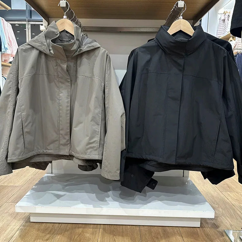 Windproof Stand Collar Jacket Women's Outdoor Casual Hooded Thin Coat Jacket