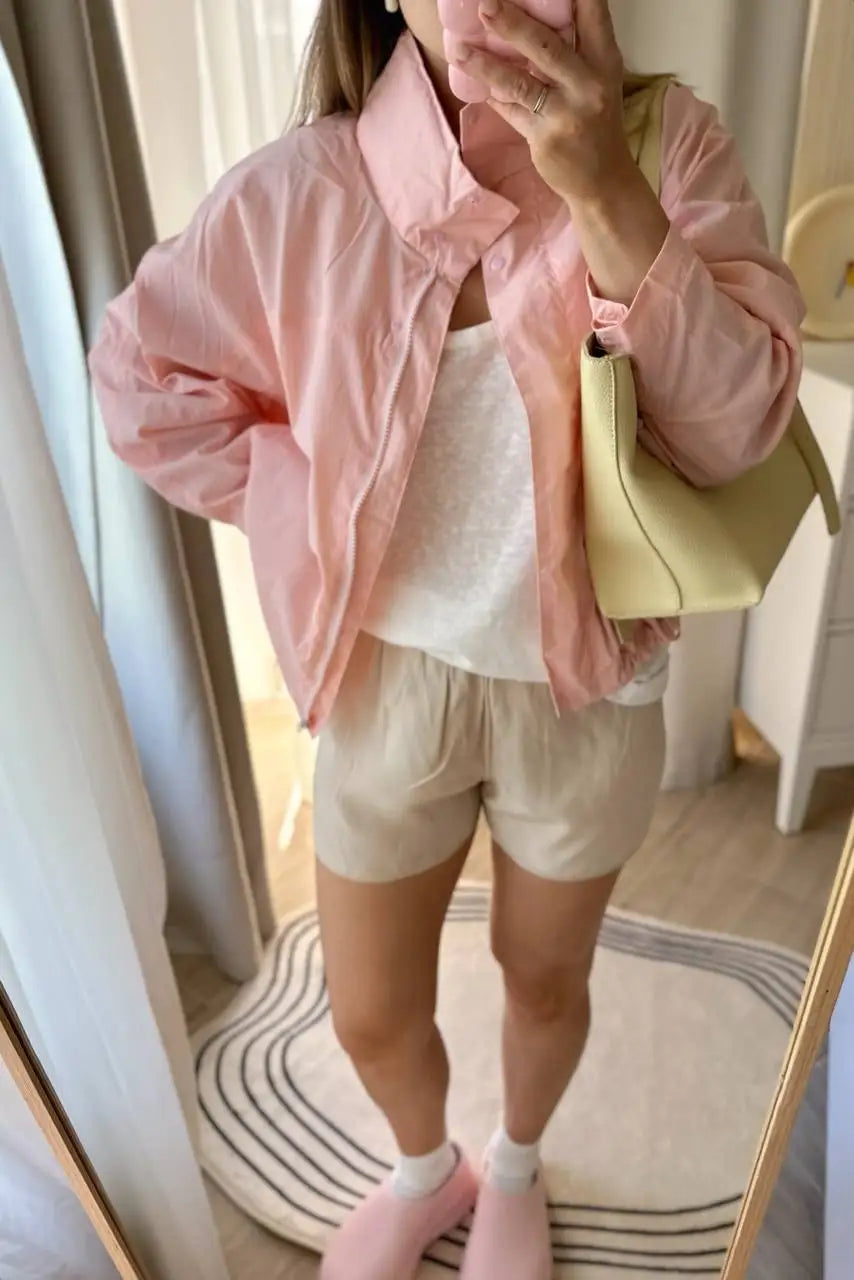 Windproof Stand Collar Jacket Women's Outdoor Casual Hooded Thin Coat Jacket